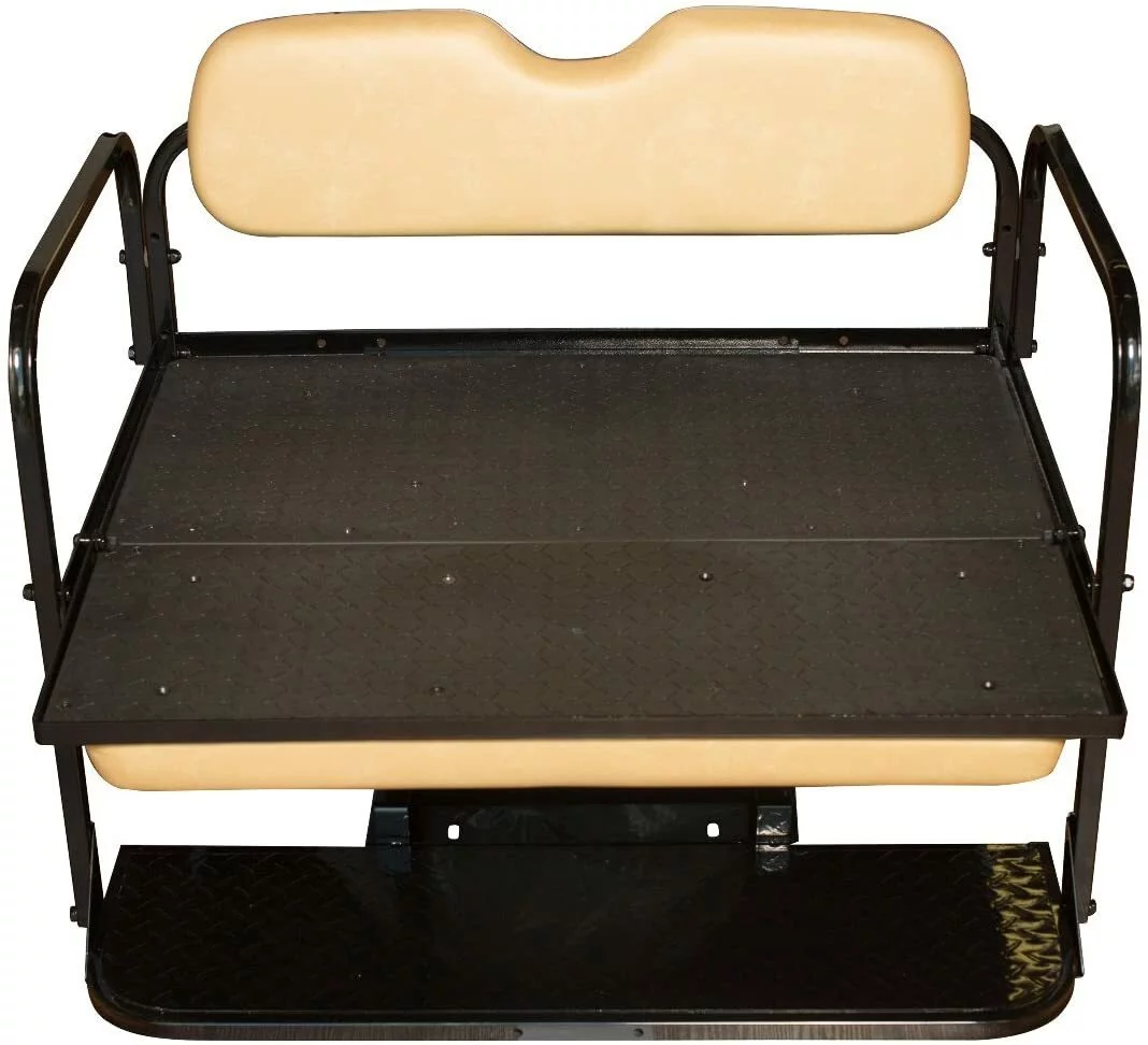 EZGO RXV Golf Cart Flip Folding Rear Back Seat Kit - Stone Cushions