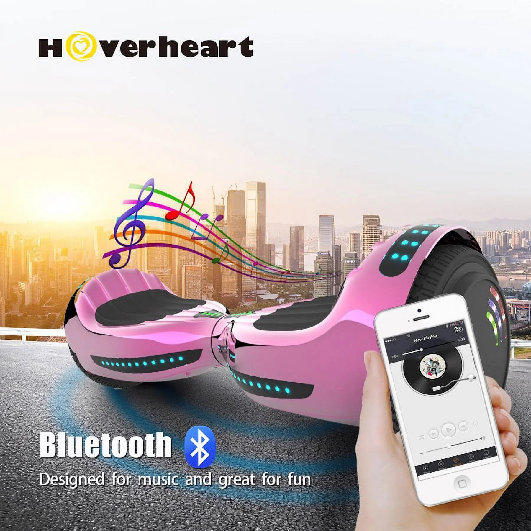 Hoverstar Flash Wheel UL 2272 Certified Hoverboard 6.5 In. Bluetooth Speaker with LED Light Self Balancing Wheel Electric Scooter, Chrome Pink