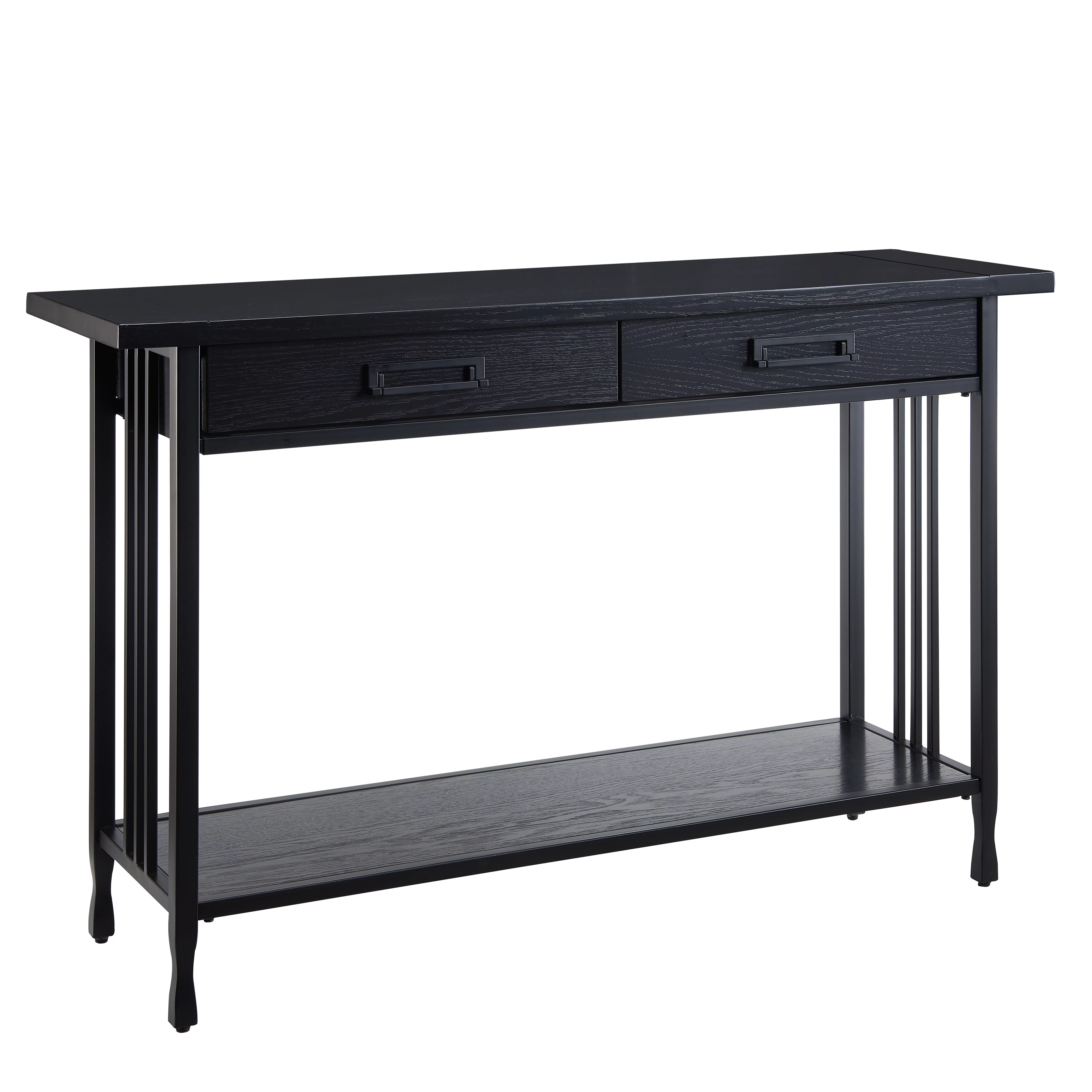 Leick Home 11233-BK Ironcraft Rustic Two Drawer Console Table with Shelf, Black Wash