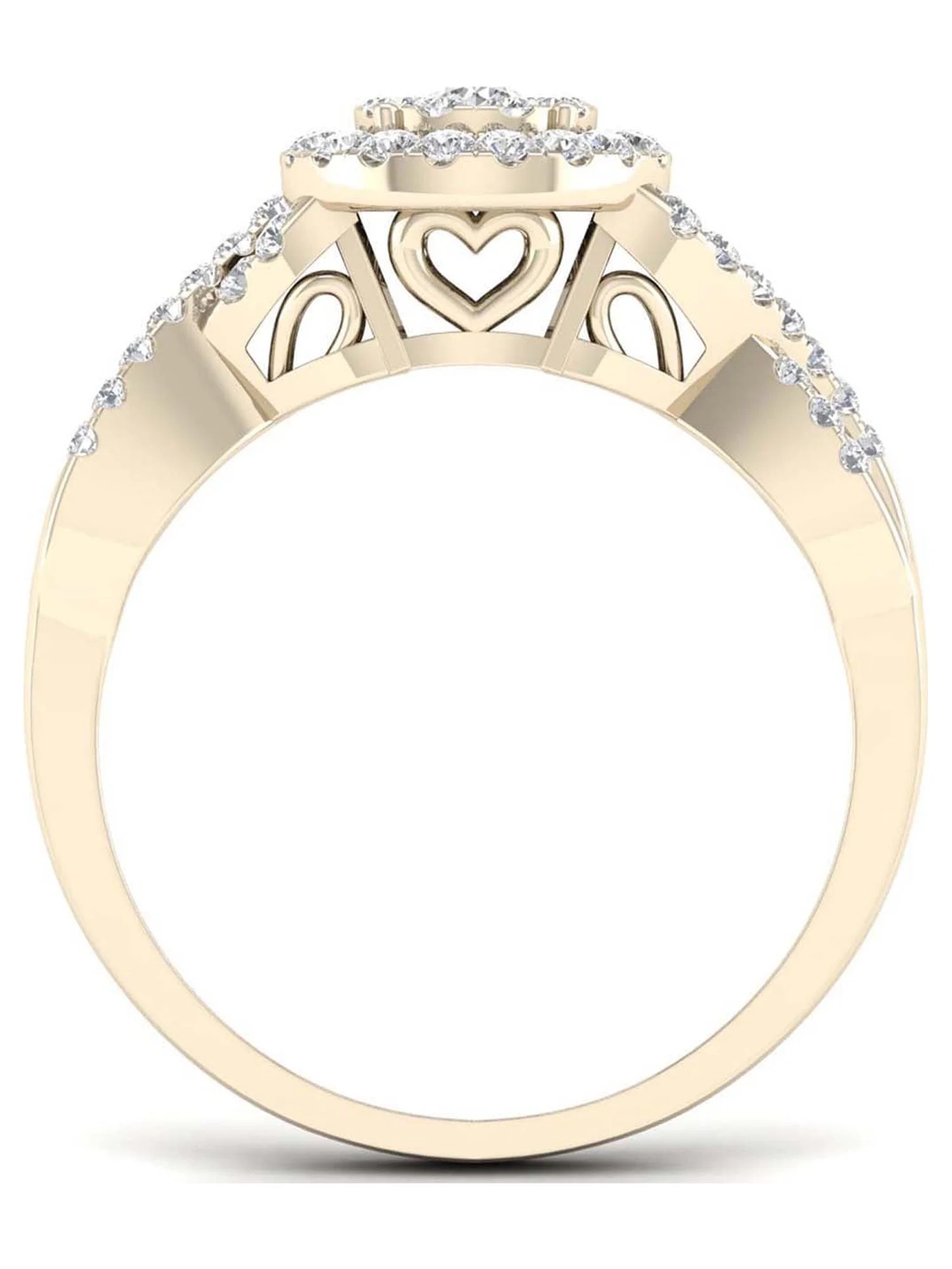 3/8Ct TDW Diamond 10k Yellow Gold Cluster Halo Twist Shank Bridal Ring Set (I-J, I2)