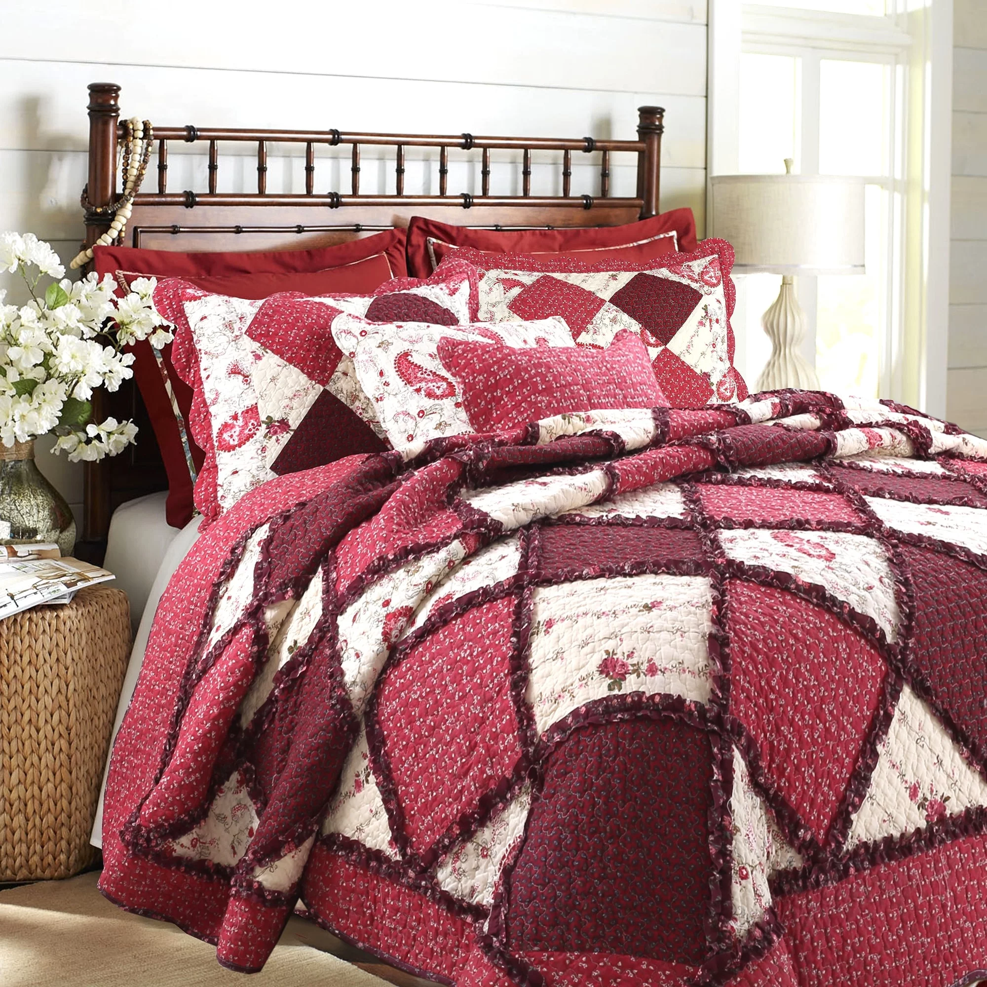 Cozy Line Home Fashions Annabel Heirloom Patchwork 3-Piece Cotton Quilt Bedding Set King