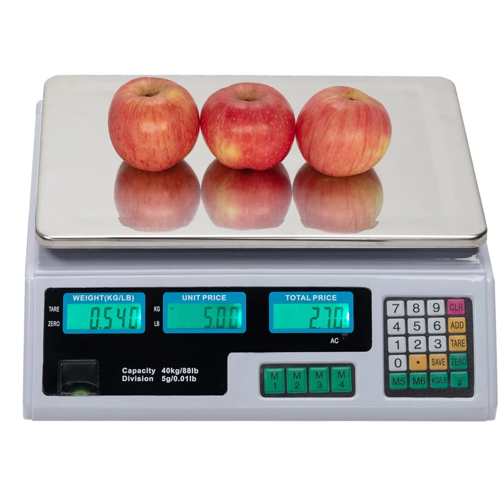 Digital Food Scale,88LB/5g Price Computing Scales for Kitchen Weight Loss Vegetable,with LCD Display for Retail Outlet Store,Kitchen,Restaurant,Food,Meat, Fruit（White）