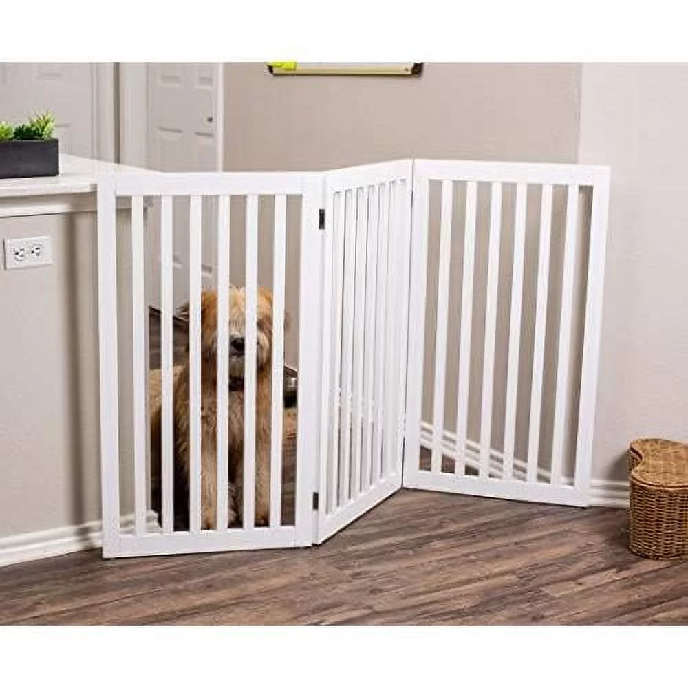 Traditional Dog Gate For The Home, Doorway, Stairs | 3 Panel | 36In H X 60In W | Medium, Large Dogs, Puppies, Cat | Standing | Indoor Folding Pet Barrier | Wooden MDF | White