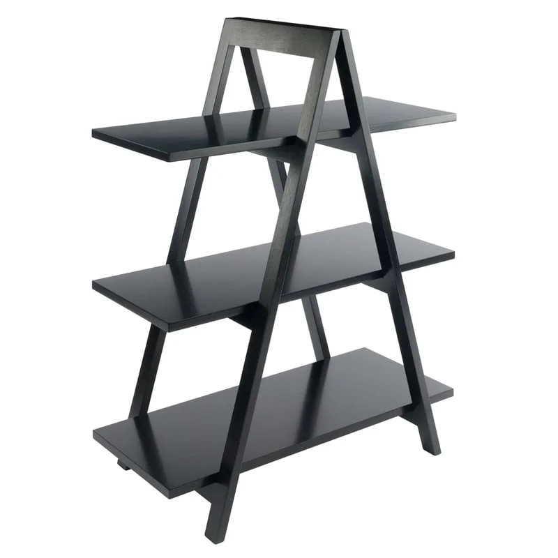 Pemberly Row 3-Tier A-Frame Mid-Century Solid Wood Book Shelf in Black