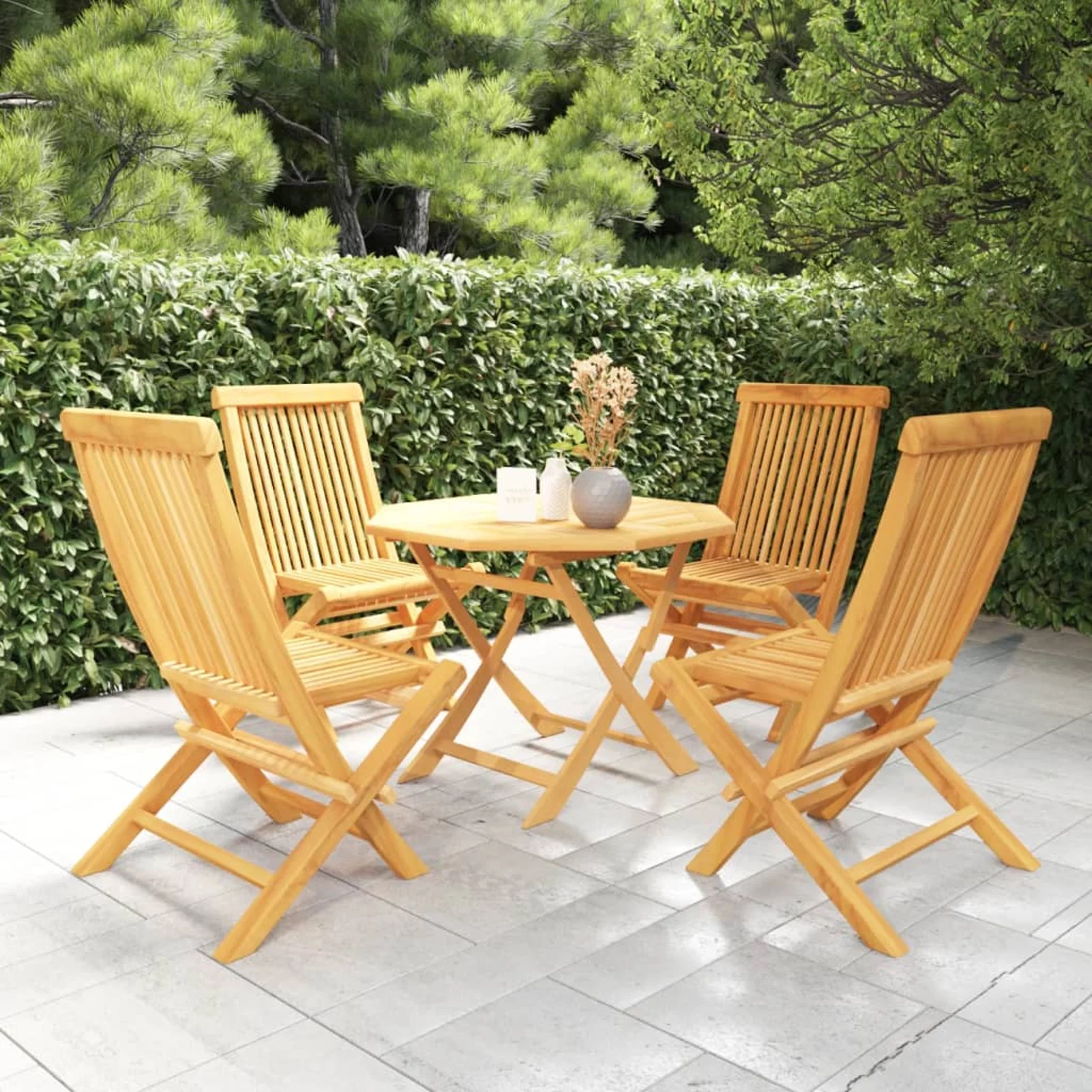 Irfora 5 Piece Patio Dining Set Solid Teak Wood