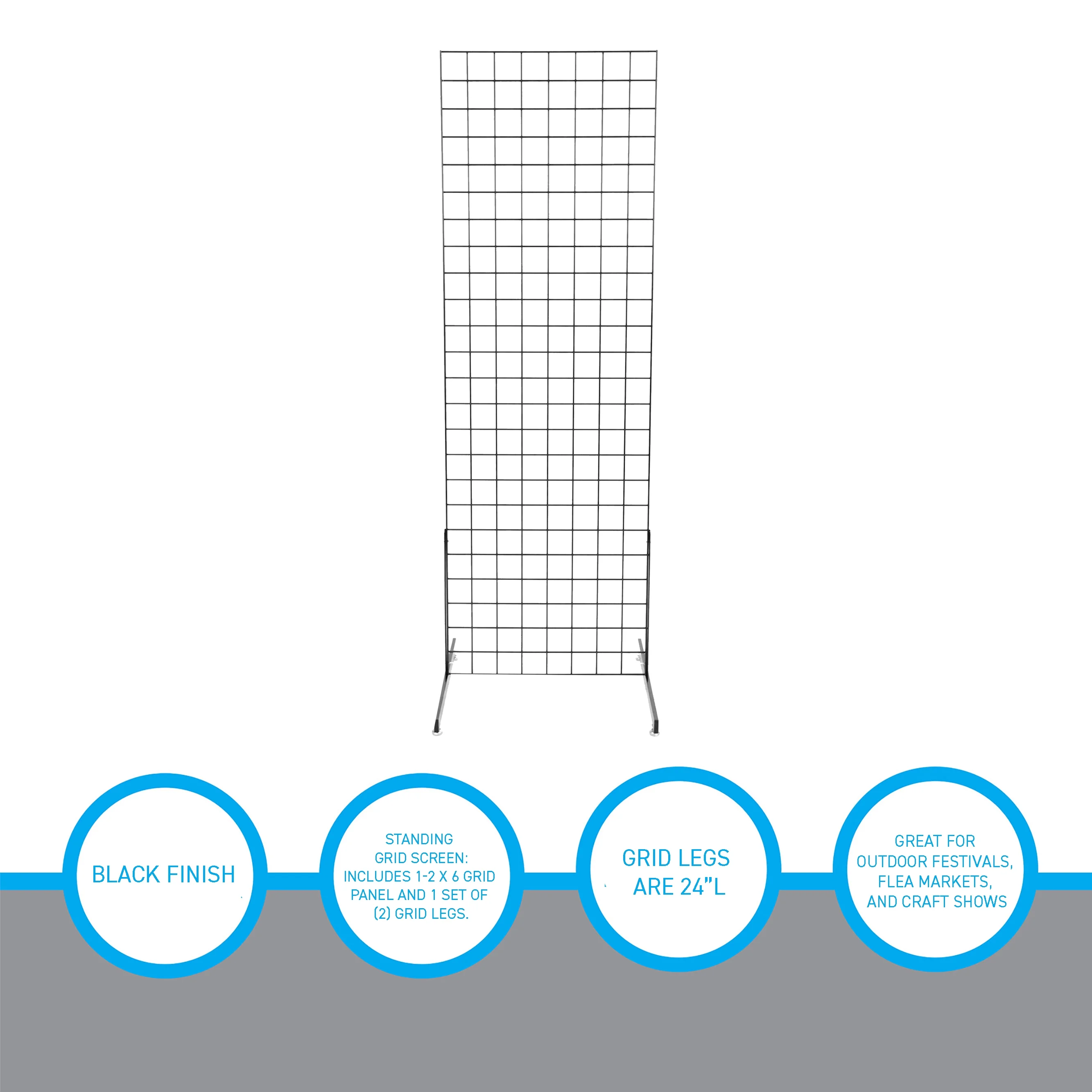 SSWBasics 2' X 6' Grid Wall Standing Fixture - Black