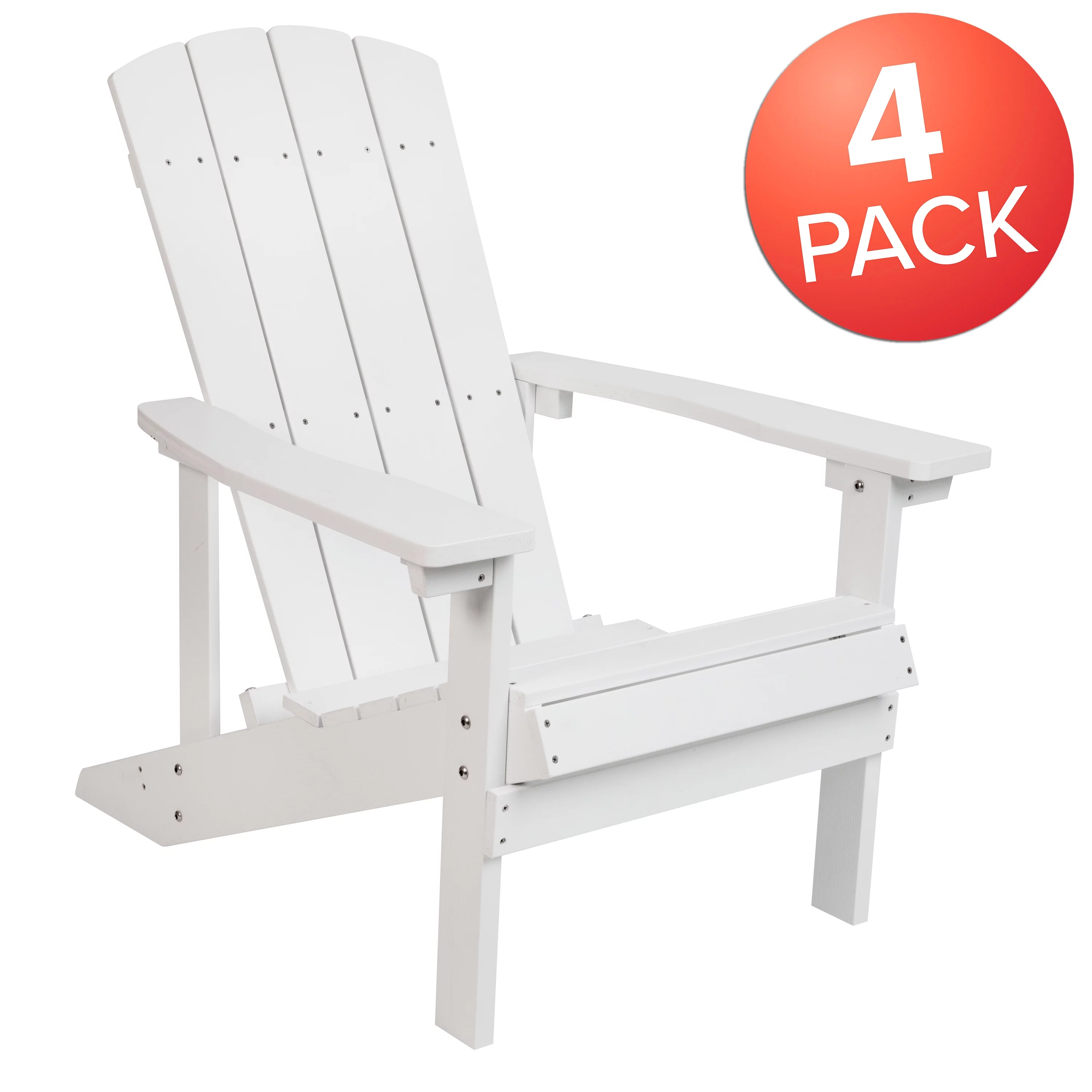 Merrick Lane Set of 4 All-Weather Poly Resin Wood Adirondack Chairs in White