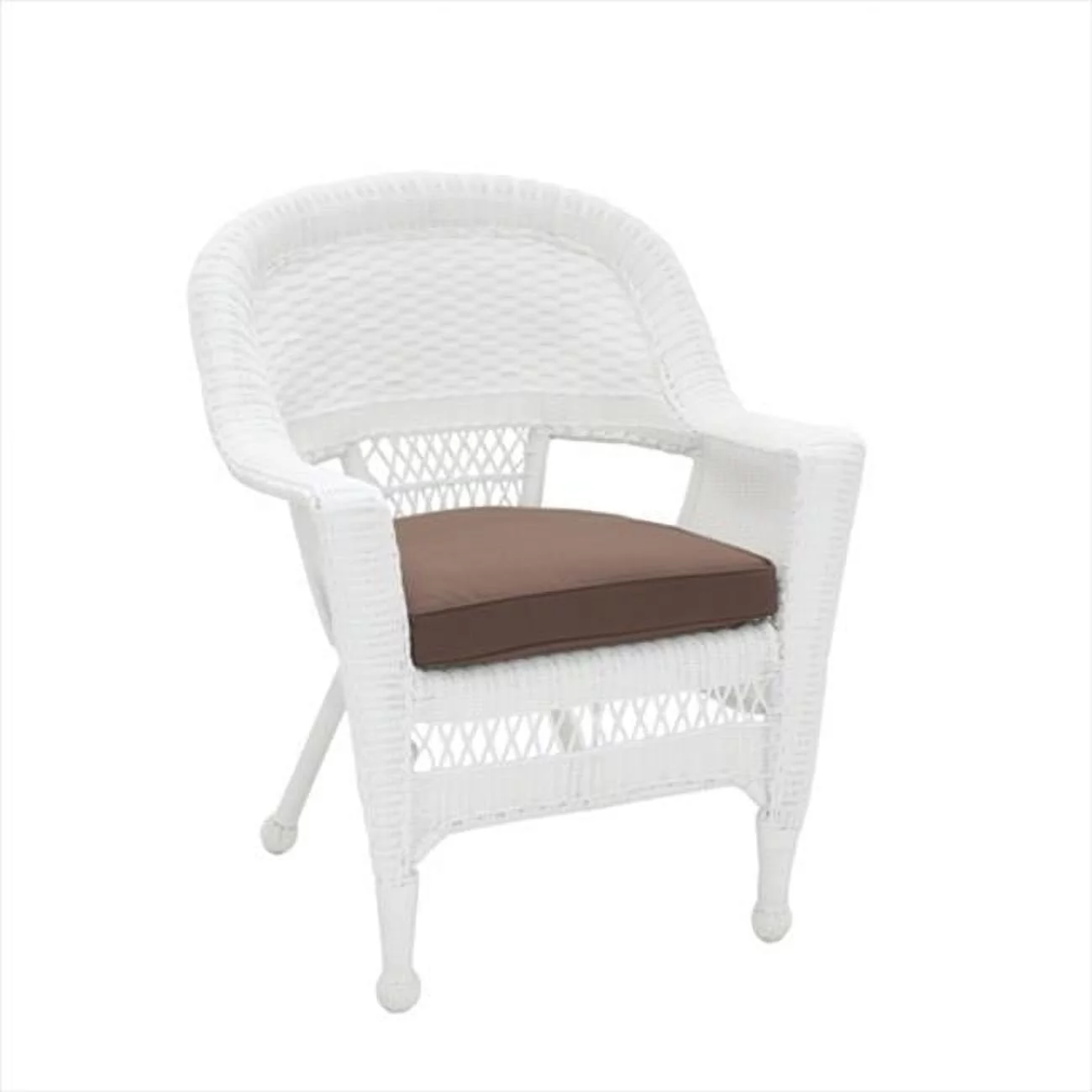 Jeco  White Wicker Chair With Brown Cushion