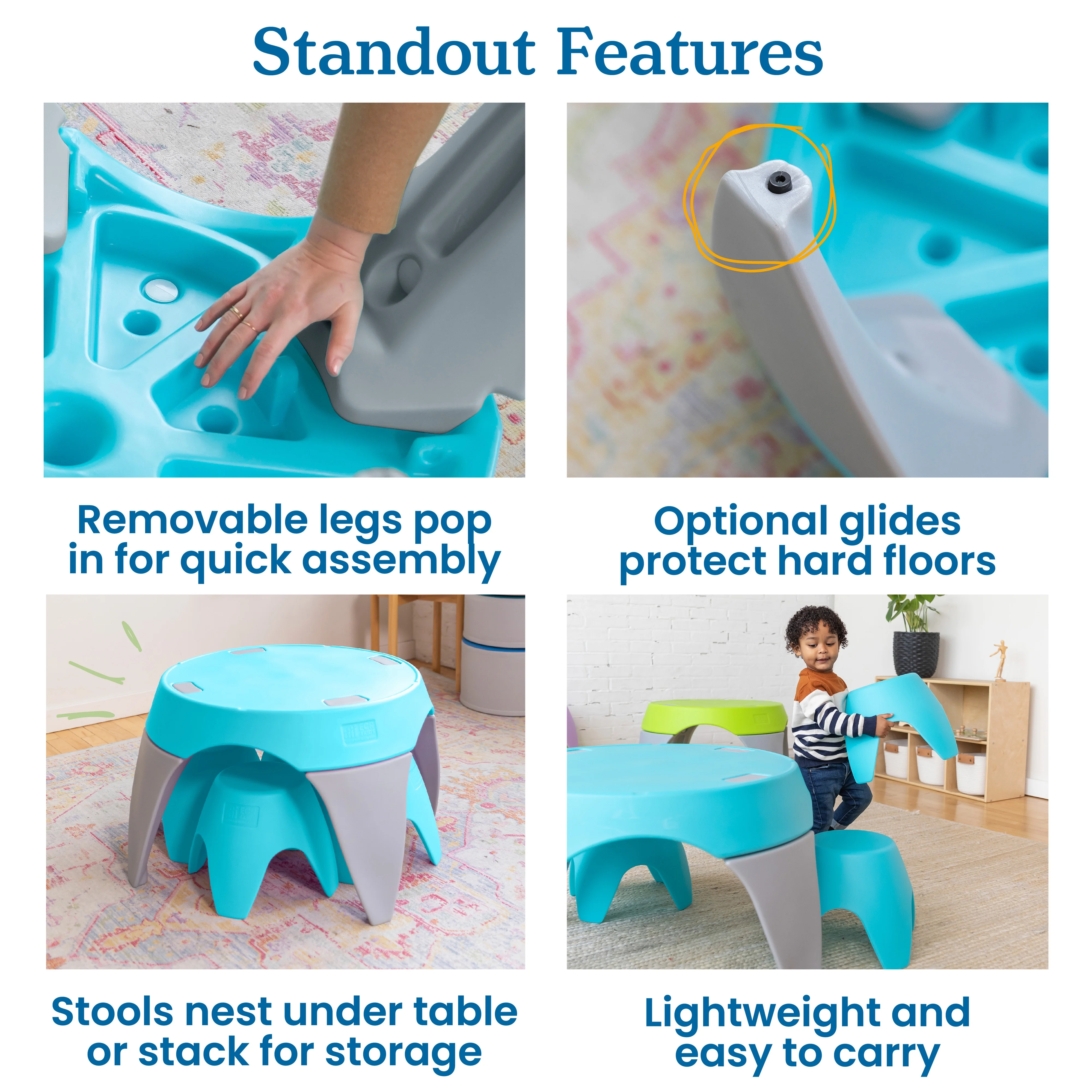 ECR4Kids Ayana Table and Stool Set, Cyan/Light Grey, 5-Piece