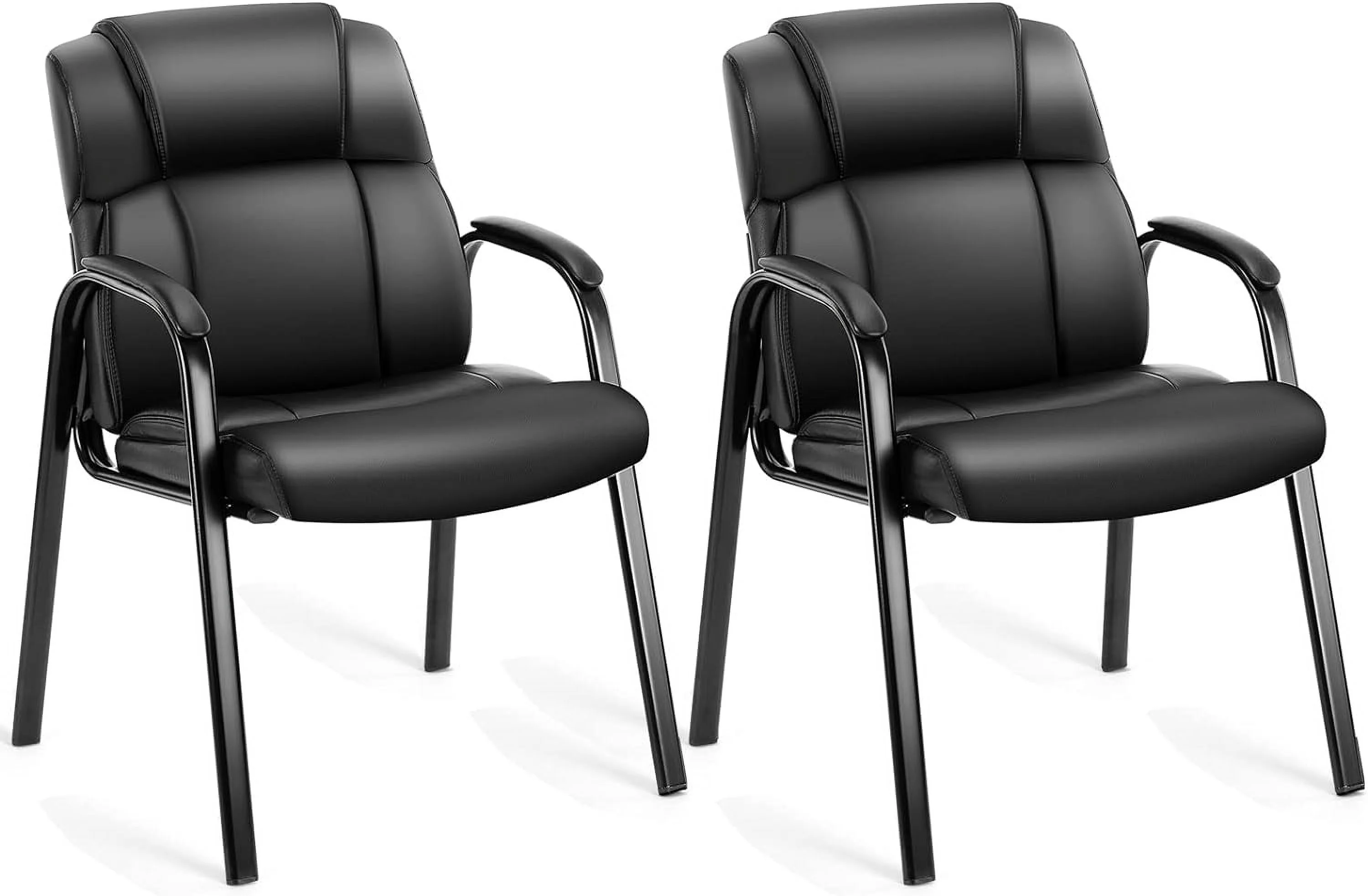 Waiting Room Reception Chairs Set of 2, Leather Office Desk Guest Stationary Side Chair with Padded Arms for Home Conference Lobby Area Meeting Church Medical Clinic Elderly Student-Black