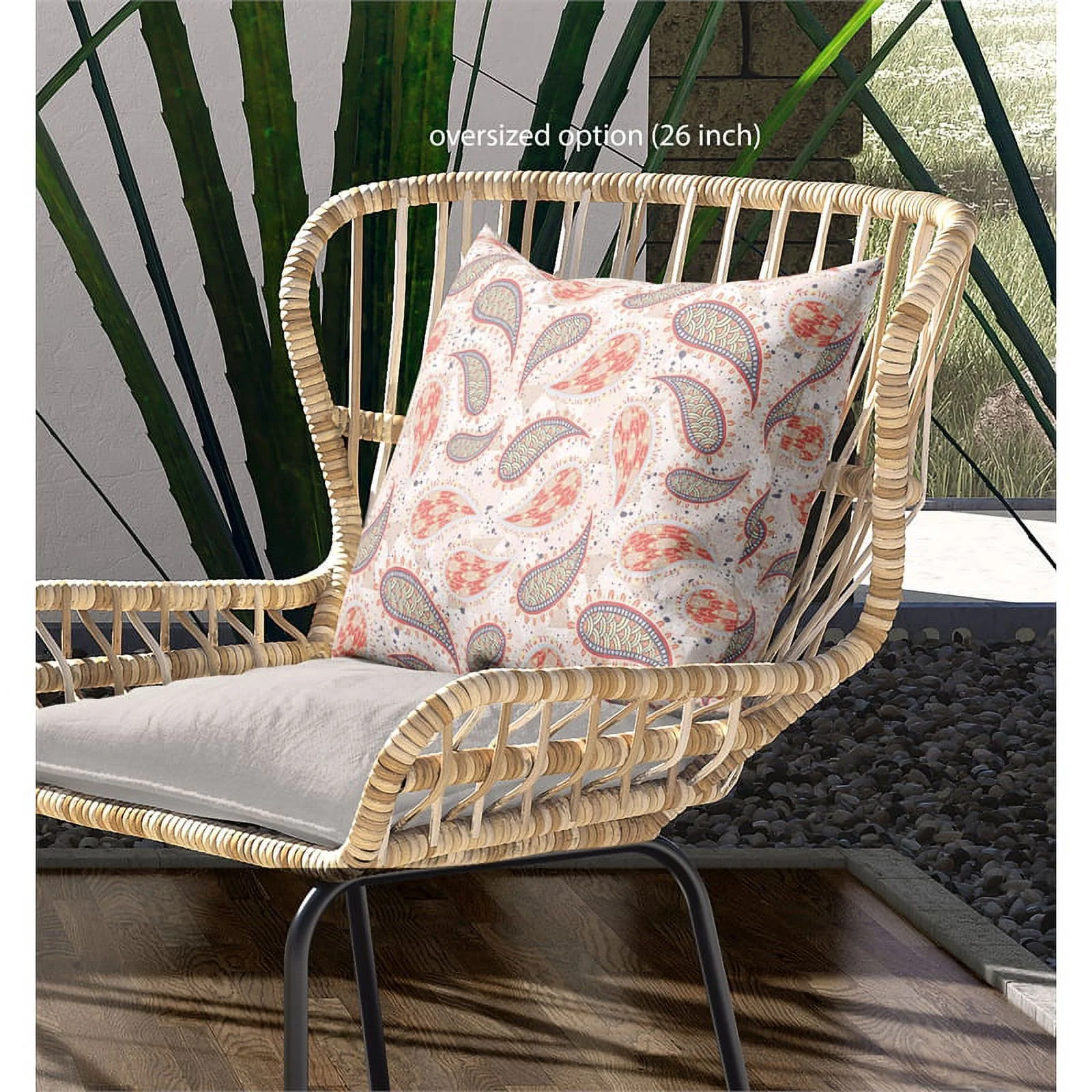 Paisley on Abstract Suede Zippered Pillow with Insert in Cream Navy Blue