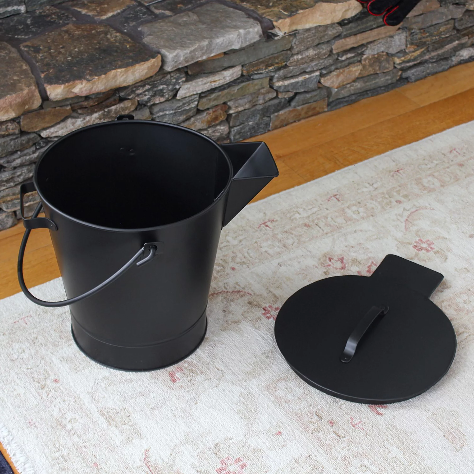 Minuteman International Powder Coated Steel Ash Pail w/ Handle, All Black