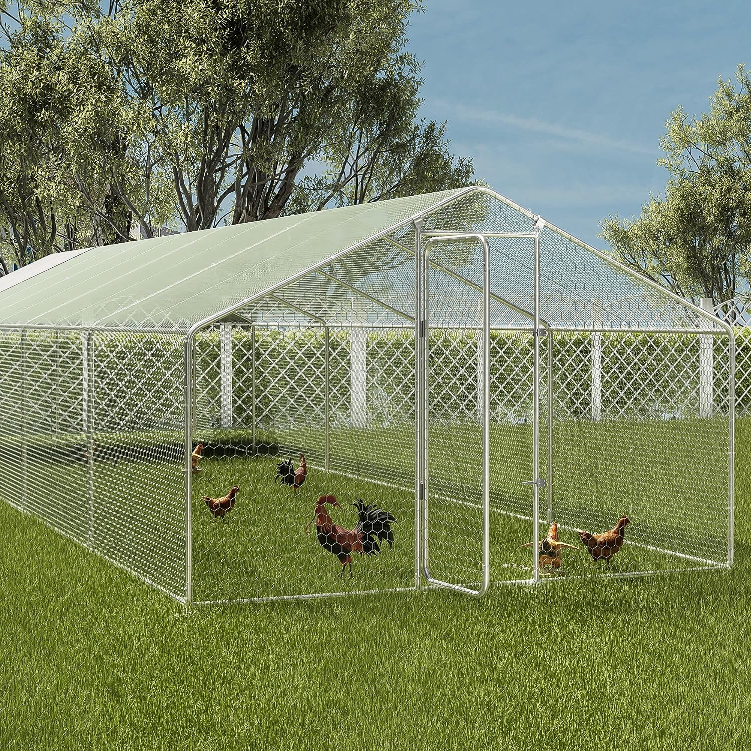 ALAULM Large Metal Chicken Coop Outdoor Cages Hen House Pet Hutch for Chicken，Hen，Duck，Goose, Rabbit, Poultry Cage Spire Shape Coop, Large