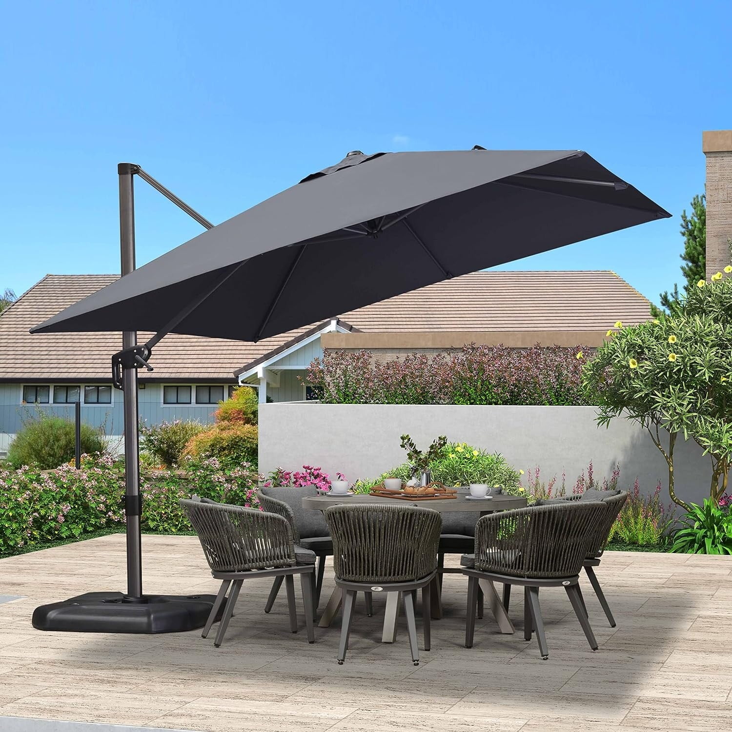 PURPLE LEAF  10 ft Square 360 Degree Rotation Patio Cantilever Umbrella Grey