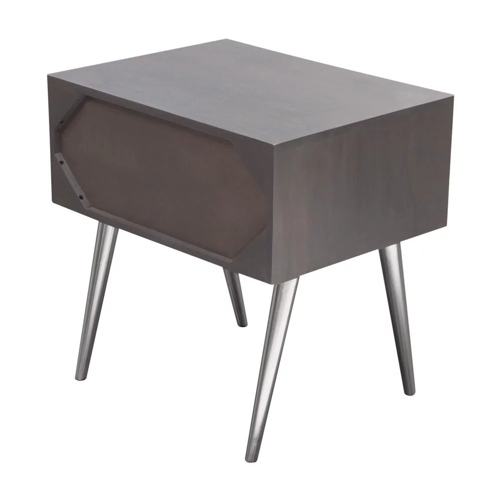 Diamond Sofa  Petra Solid Mango Wood 1-Drawer Accent Table with Nickel Legs, Smoke Grey Finish