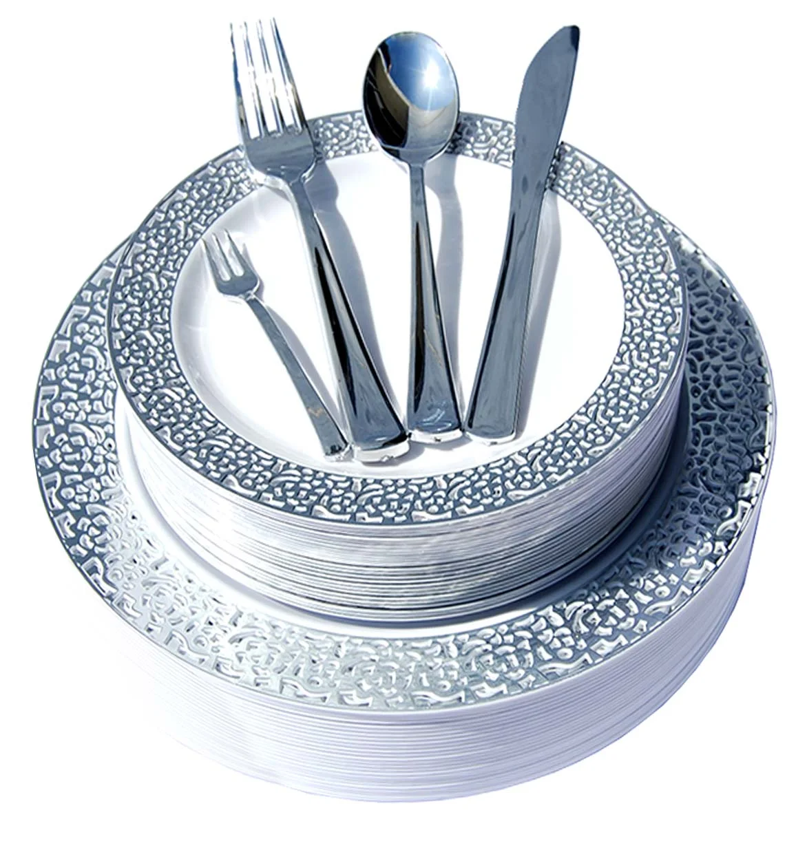 Disposable Plastic Plates Dinner Party Wedding Salad Round Lace Rim Design 150pc