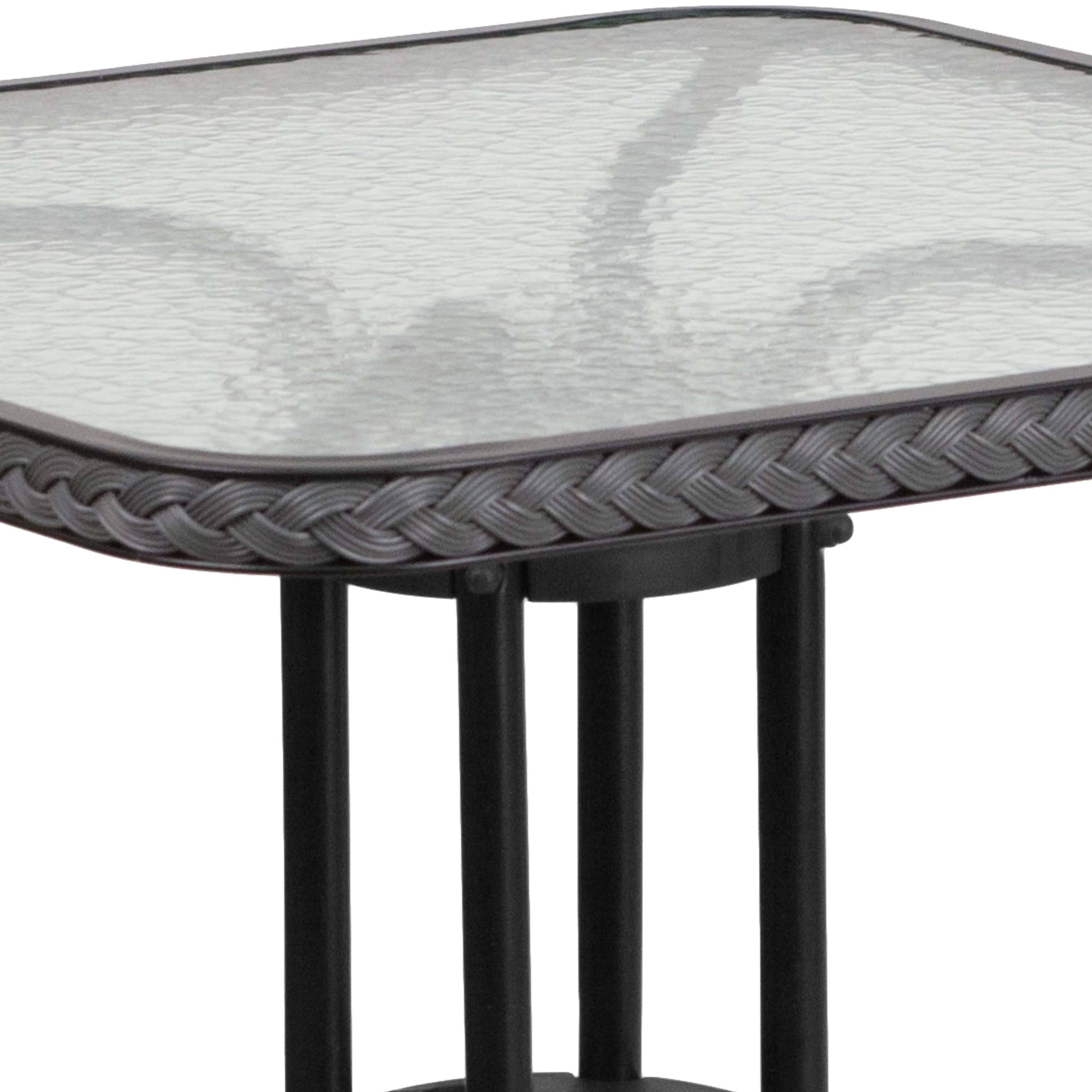 Flash Furniture 28'' Square Tempered Glass Metal Table with Gray Rattan Edging