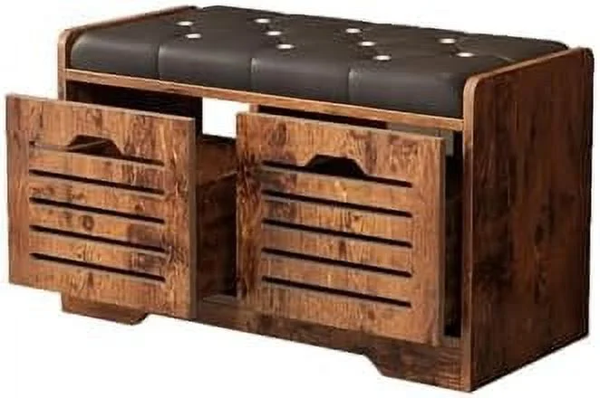 JYHOME Entryway Rustic 2-Drawer Shoe Bench Shoe Rack with Cushioned Seat Shoe Bench Entryway Shoe Cabinet for Entryway  Living Room  Bedroom  Hallway