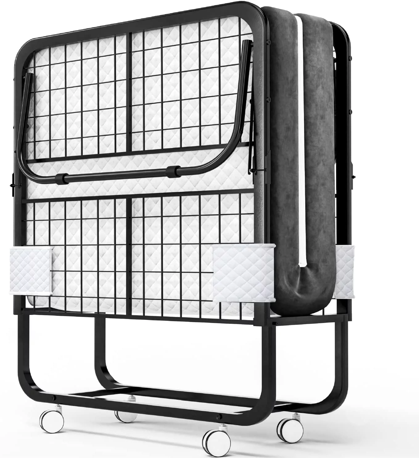 Folding Bed with Mattress - 75x31 Cot Size Bed Frame - Portable Foldable Roll Away Adult Bed for Guest - 5-inch Thick Memory Foam Mattress - Space Saving Fold Up Bed for Easy Storage