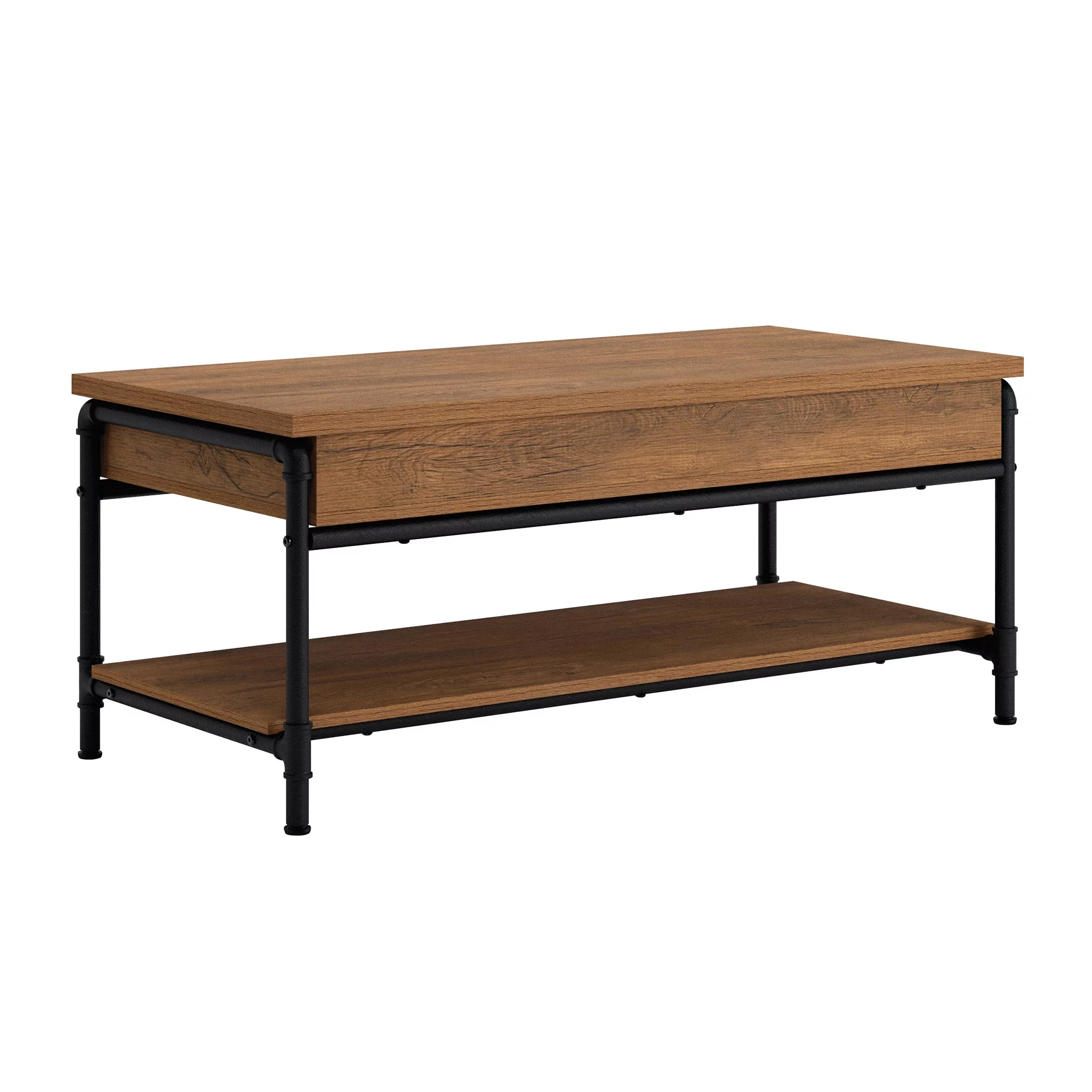 Sauder Iron City Industrial Pipe Lift-Top Coffee Table, Checked Oak Finish