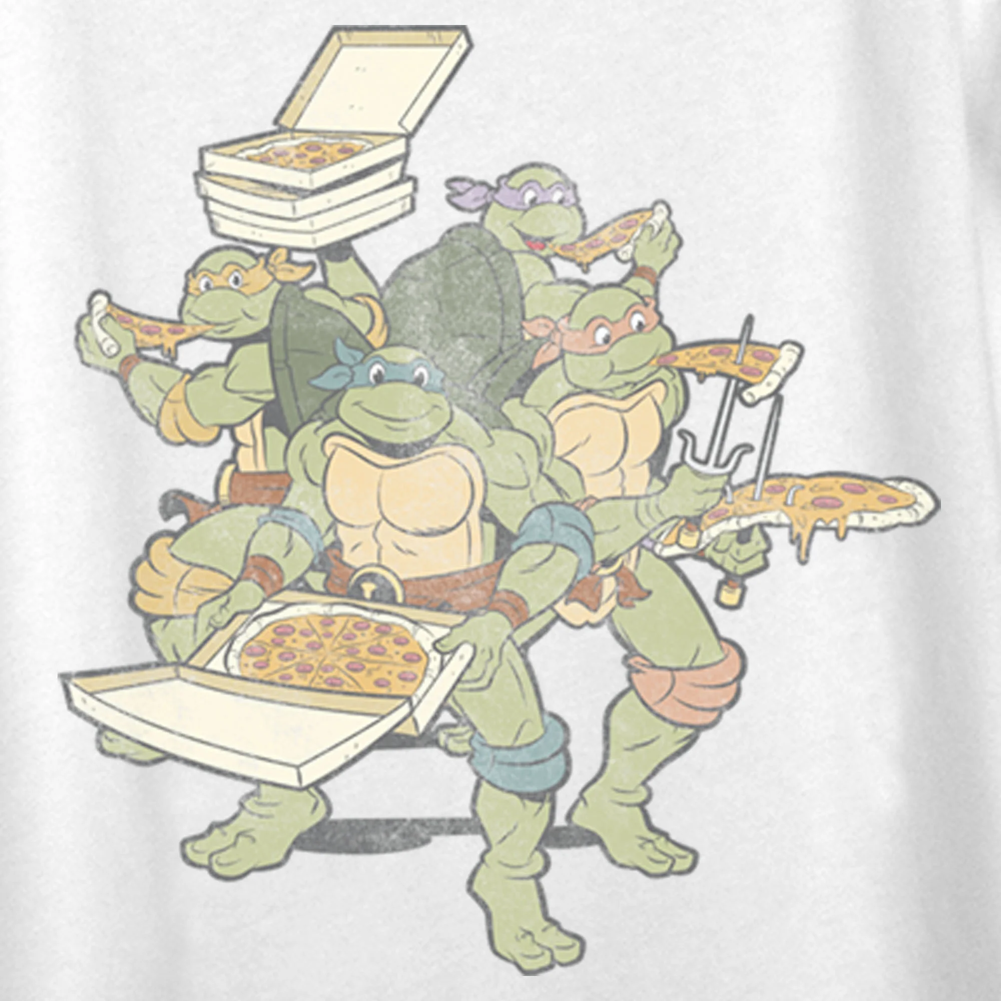 Women's Teenage Mutant Ninja Turtles Distressed Pizza Lovers  Scoop Neck White X Large
