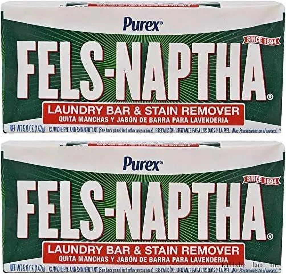 Fels Naptha Laundry Soap Bar & Stain Remover - Pack Of 2, 5.0 Oz Per Bar