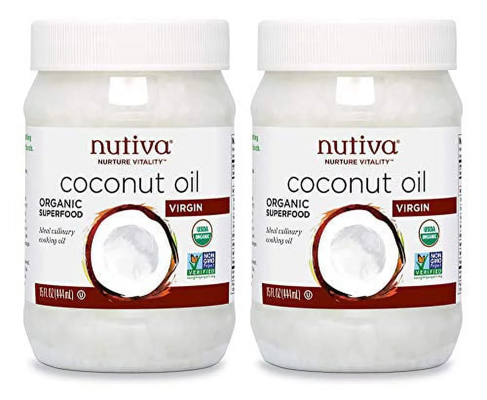 Nutiva Organic, Cold-Pressed, Unrefined, Virgin Coconut Oil from Fresh, non-GMO, Sustainably Farmed Coconuts, 15 Fl Oz (Pack of 2)