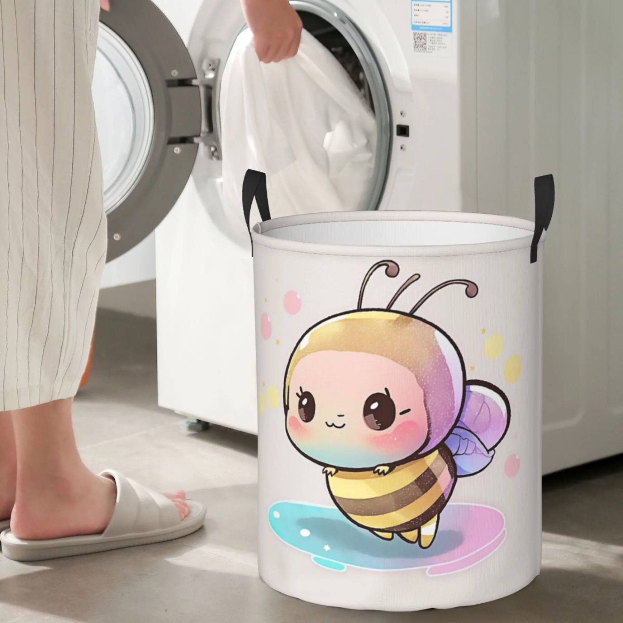 ZICANCN Laundry Basket Organizer, Cartoon Insect Bee Collapsible Hamper for Bathroom Bedroom Laundry Room, Medium Size