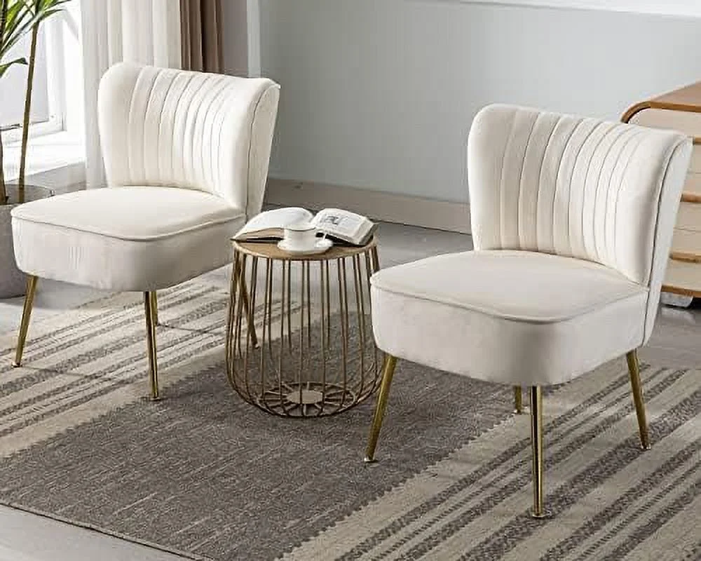 GVJMTKP Modern Velvet Upholstered Accent Chair  Mid Century Living Room Chairs with Golden U-Shaped Legs  Comfy Armless Chair Wingback Single Sofa Side Chair for Bedroom(Beige)