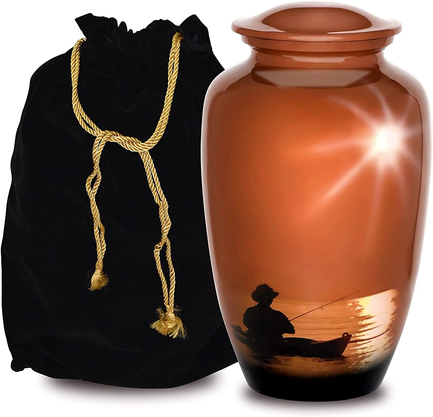 Extra Large Urns for Human Ashes, Customized Fishing Adult Cremation Urn, 320 lbs with Velvet Bag.