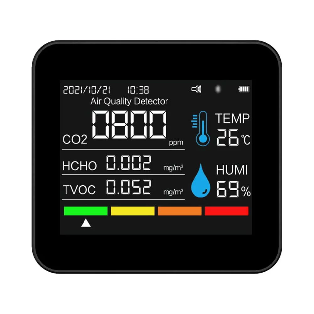 9 In 1 Air Quality Monitor Co2 Meter Carbon Dioxide Timedate Co2 Tvoc Hcho Pm2.5 Pm1.0 Pm10 Humidity Detection Support App Control With Function For Home Office Car