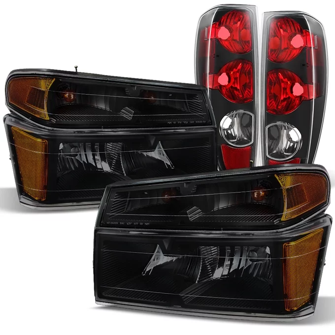 AKKON - For 2004-2012 Chevy Colorado | GMC Canyon Left + Right Black Smoke Head Lights & Black Tail Brake Lights