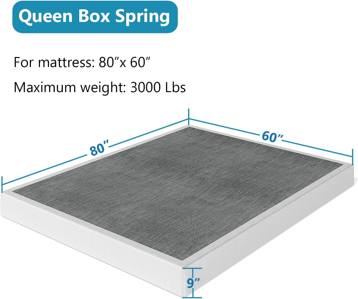 YILAN 9 Inch Box Spring Queen,Metal Queen Size Box Only Basics Bed Base, Mattress Foundation,Black Sturdy Heavy Duty Structure with Cover,Noise Free,Easy Assembly