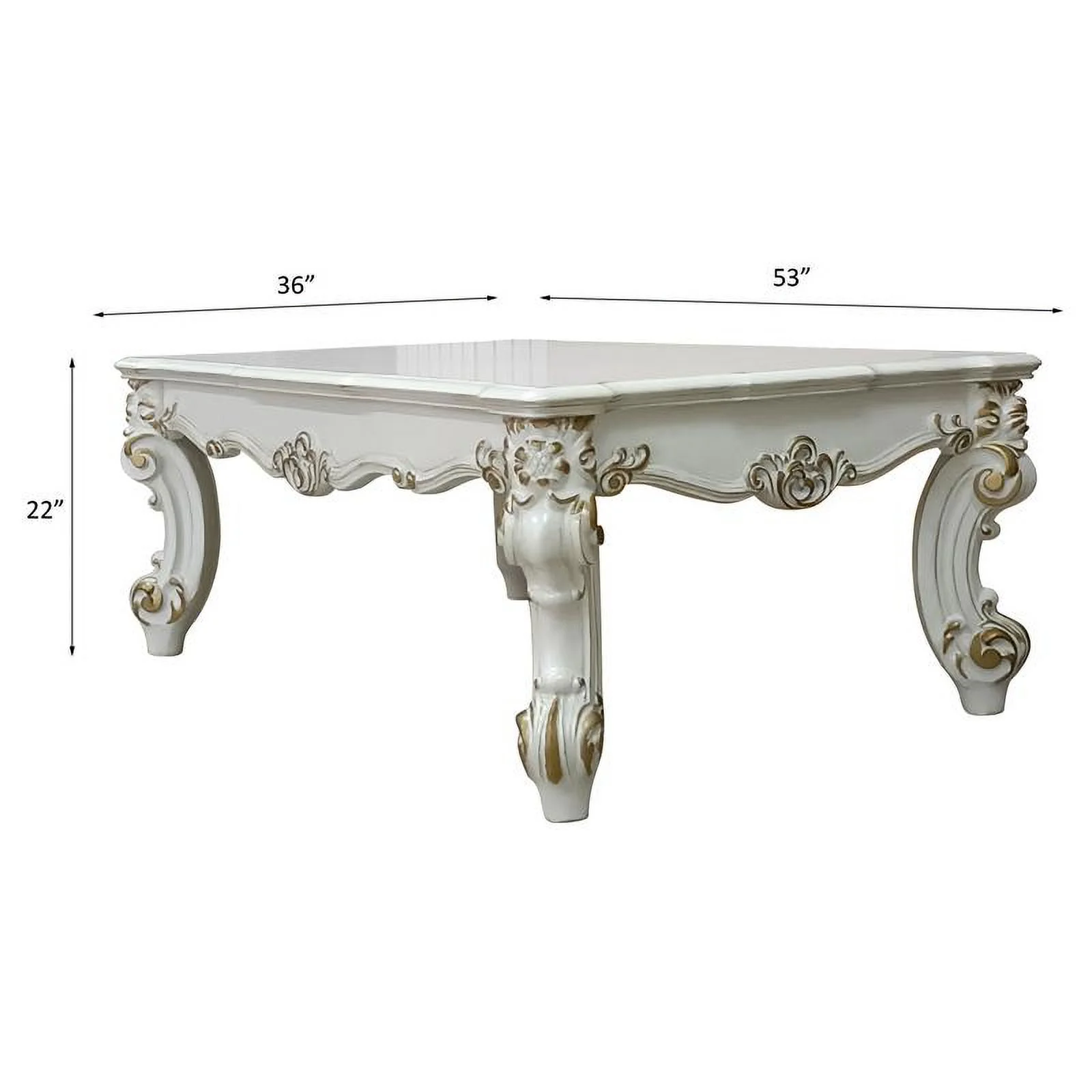 Pemberly Row Wooden Coffee Table with Scrolled Leg in Antique Pearl