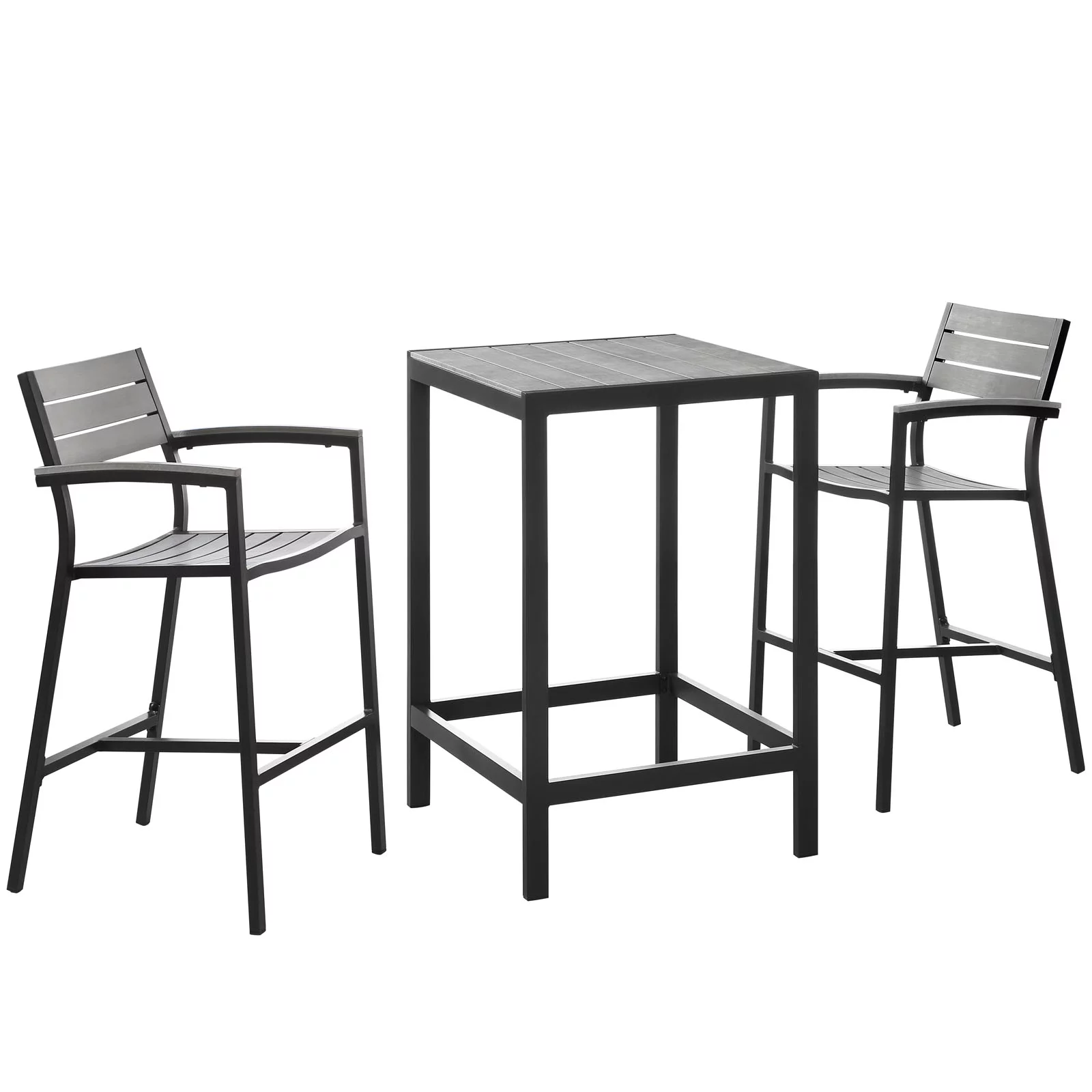 Side Dining Chair and Table Set, Dark Brown Gray, Metal, Outdoor Patio Balcony Cafe Bistro Garden Hospitality Restaurant, Modern Contemporary HB32692
