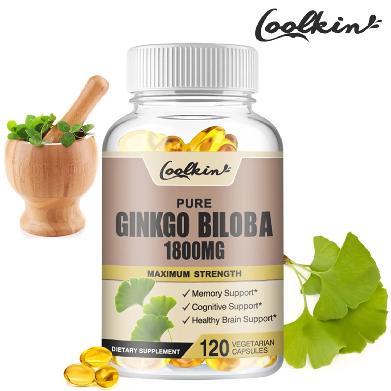 Coolkin Ginkgo Biloba Capsules 1800mg - Improve Memory,Enhance Cognitive Function 120pcs(1/3/5 Pack)