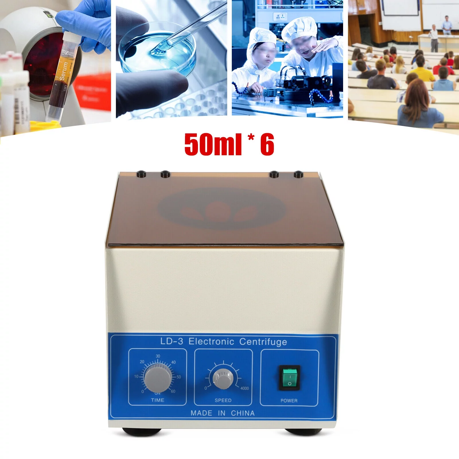 Electric Centrifuge Machine Desktop Lab Benchtop Centrifuges 4000rpm 50ml6