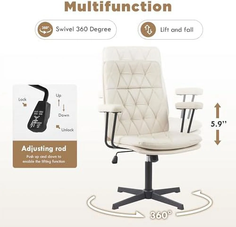 FDSHOIYN Ergonomic Desk Chair no Wheels Criss Cross Chair Adjustable Home Office Chair with Armrest Executive Swivel Mid Back Chair Brown