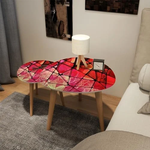 JYHOME Small Coffee Nesting  Abstract Stained Glass Mosaic  red Triangle End  Center   Modern   Room Bedroom Balcony