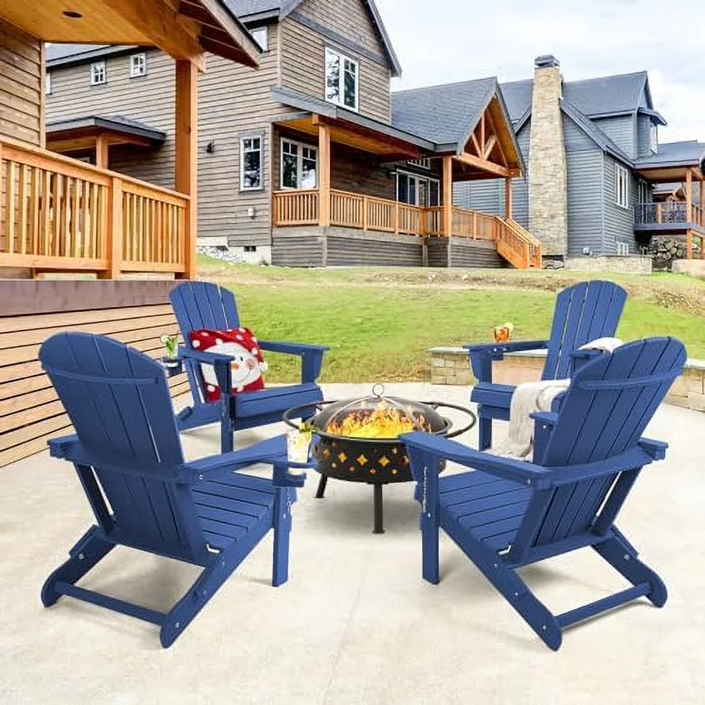 Adirondack Chair Plastic Adirondack Chairs Wood Texture Fire Pit Chairs Folding Adirondack Chairs Composite Adirondack Chairs Resin Adirondack Chairs with Cup Holder (Black)