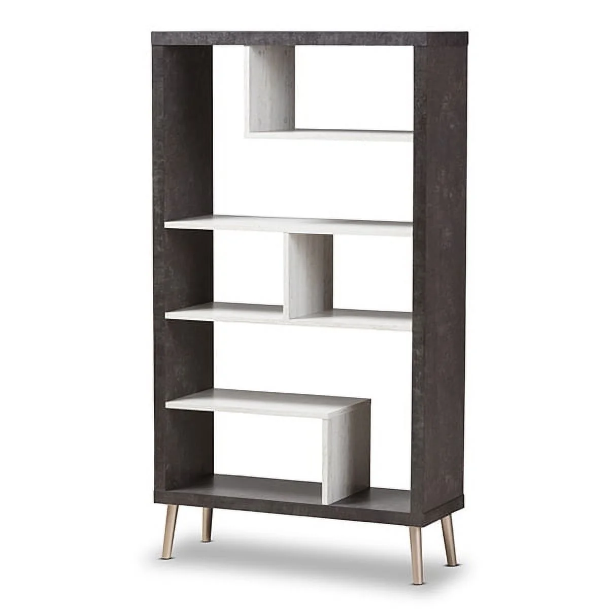 Atlantic Modern and Contemporary Dark Brown and Light Grey Two-Tone Finished Wood Display Shelf