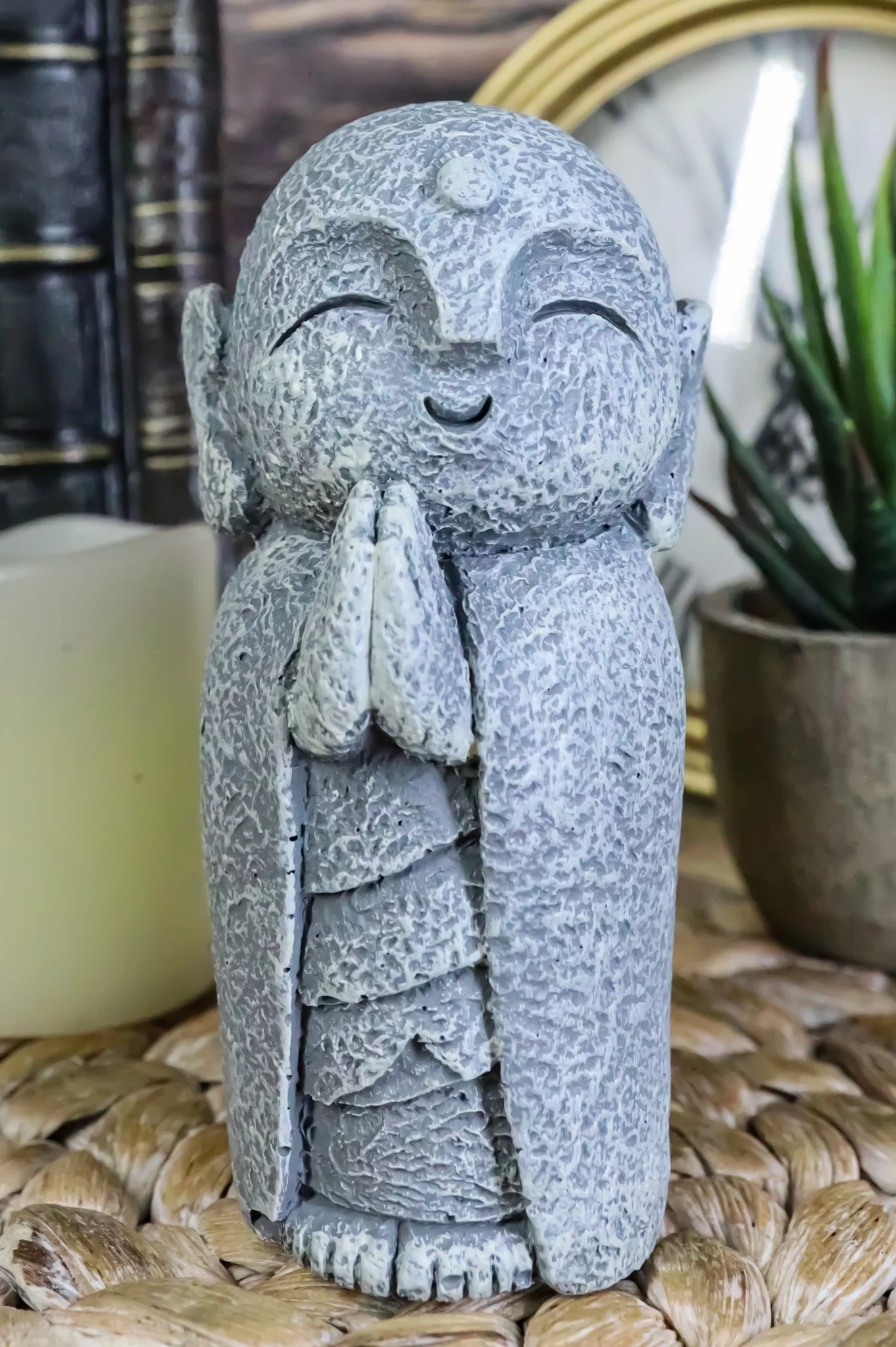 Japanese Buddha Happy Jizo Monk With Hands Clasped In Prayer Mini Statue 4.5