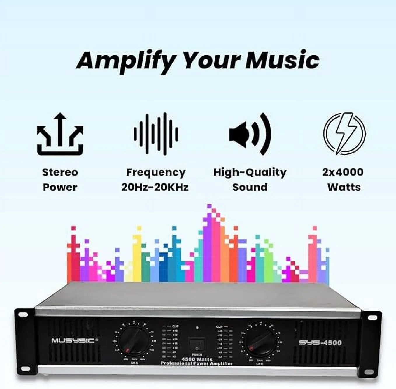 MUSYSIC 2 Channel 4500 Watts Professional Power Amplifier AMP DJ Stereo SYS-4500