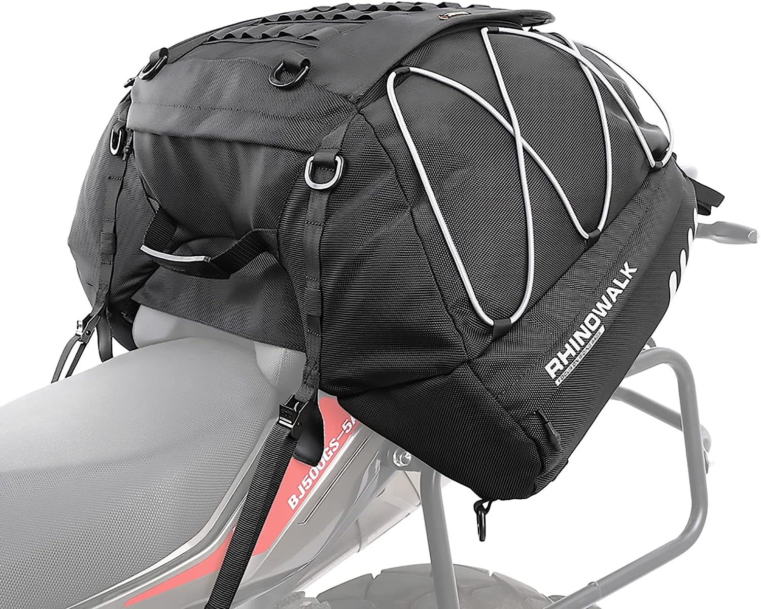Rhinowalk Motorcycle Saddle Bags Motor Expandable Cargo Bag Powersports Rack Bag Trunk Luggage Bag 35L-50L, Black