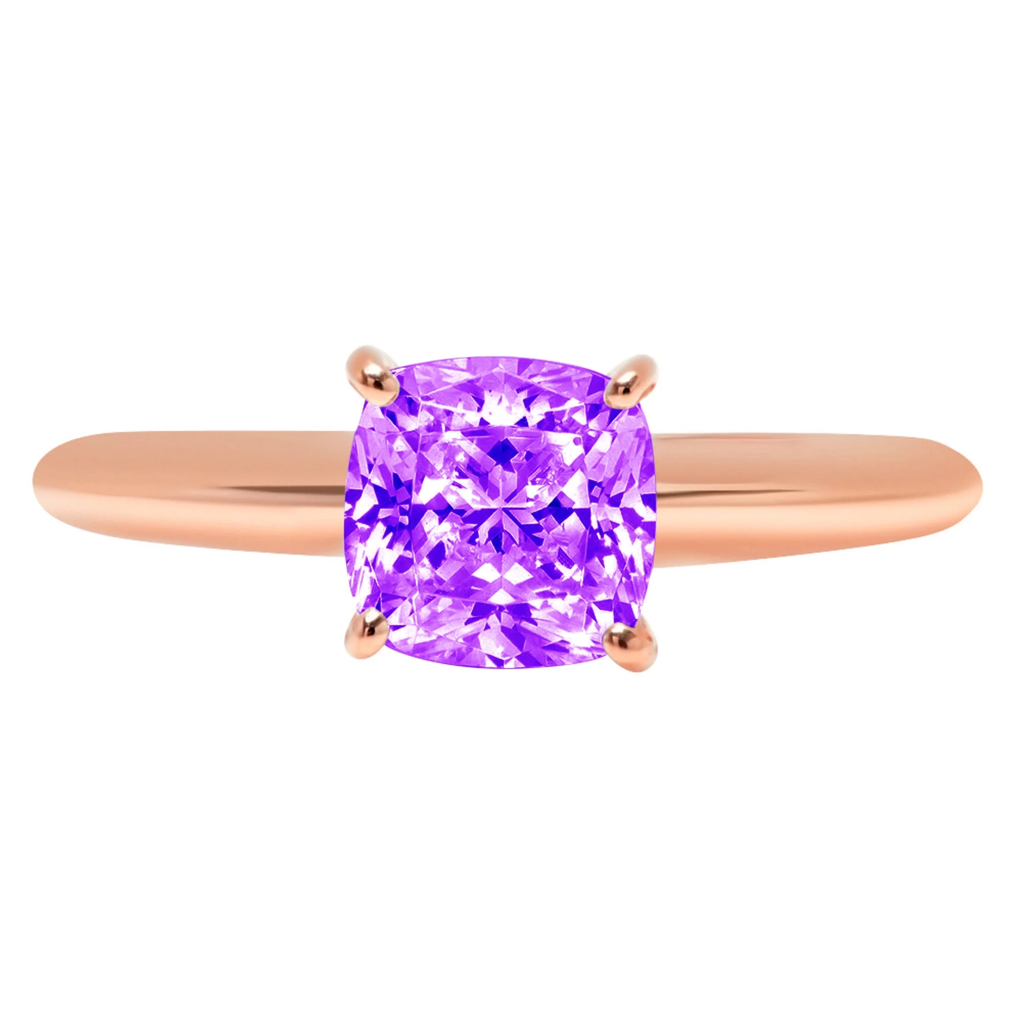 2.5ct Cushion Cut Purple Natural Amethyst 14k Pink Rose Gold Engraving Statement Anniversary Engagement Wedding Solitaire Ring Size 3.5