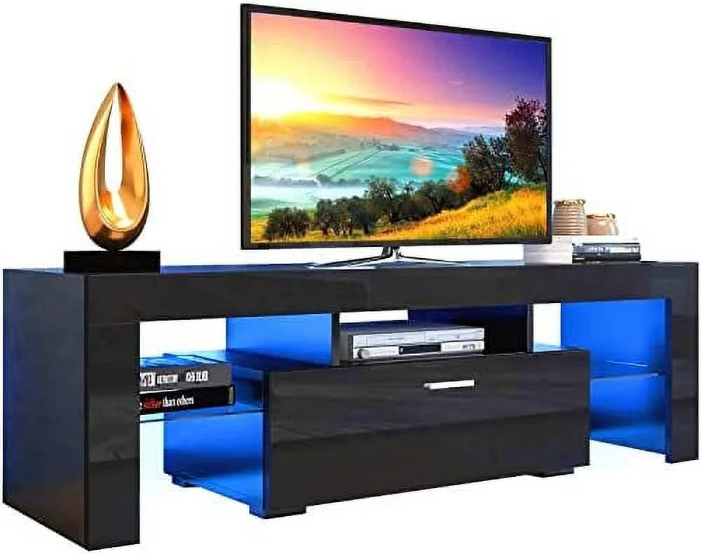 HYHBIBOOM TV Stand for 55 inch TV with  - Entertainment Center for 55+ inch TV  White Gloss TV Stand with LED Lights and 1 Drawer  Living Room TV Console Table Television Desk Stand