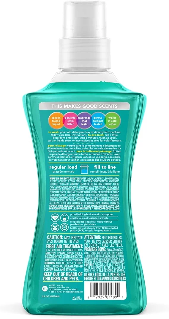 Method Liquid Laundry Detergent; Beach Sage Scent, Plant-Based Stain Remover; ; 66 Loads per 53.5 oz Bottle; (Pack of 1)