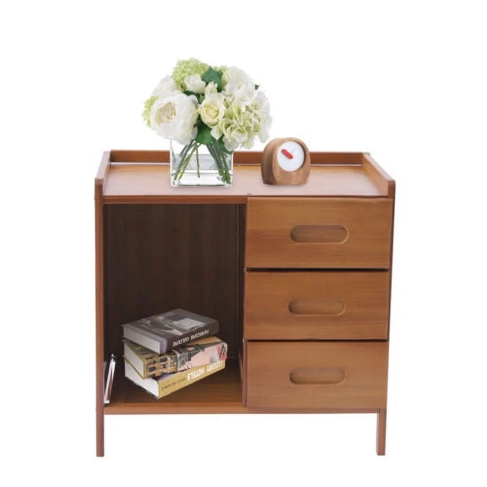 Bamboo Nightstand with 3 Drawers+Cabinet Large Capacity Bedside Table 42*30*40cm