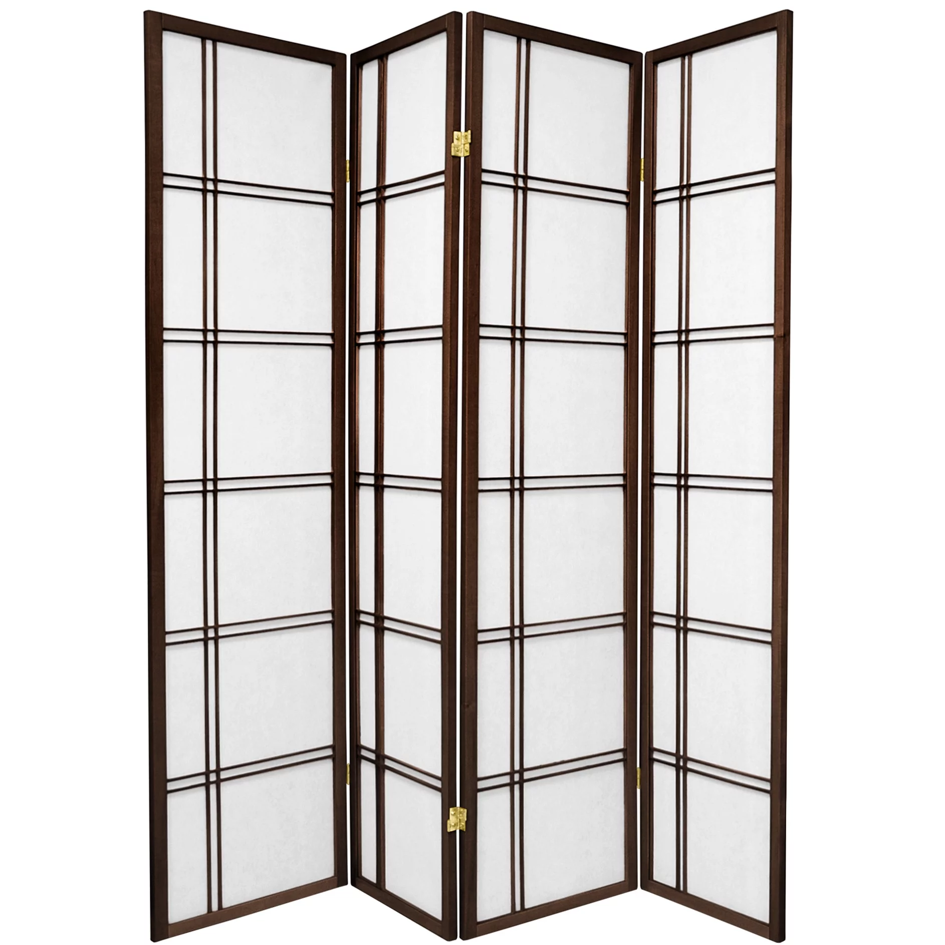 6 ft. Tall Double Cross Shoji Screen - Walnut - 4 Panels