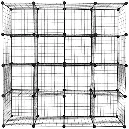 TJCGDTY 16-Cube Metal Wire Cube  with 1 Wooden hammer Stackable  Bins  Modular Bookcase  DIY Closet Cabinet Ideal  Room Bedroom  Home  Office 47''L x 14''W x 57''H